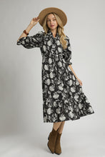 Load image into Gallery viewer, Umgee Two Tone Floral Print Midi Dress in Black
