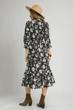 Load image into Gallery viewer, Umgee Two Tone Floral Print Midi Dress in Black