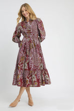 Load image into Gallery viewer, Umgee Boho Patchwork Mixed Print Midi Dress in Merlot Mix