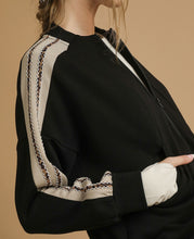 Load image into Gallery viewer, Umgee Luxeknit Jacket with Contrasting Stripe Sleeves in Black