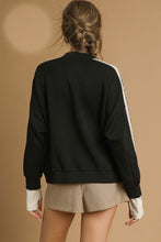Load image into Gallery viewer, Umgee Luxeknit Jacket with Contrasting Stripe Sleeves in Black