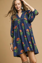 Load image into Gallery viewer, Umgee Floral Print Baby Doll Tunic Dress in Navy Mix
