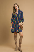 Load image into Gallery viewer, Umgee Floral Print Baby Doll Tunic Dress in Navy Mix