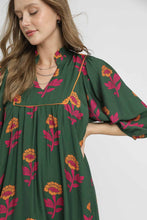 Load image into Gallery viewer, Umgee Floral Print Baby Doll Tunic Dress in Green Mix