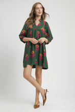 Load image into Gallery viewer, Umgee Floral Print Baby Doll Tunic Dress in Green Mix