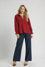 Load image into Gallery viewer, Umgee Textured Top with Contrasting Trim in Crimson