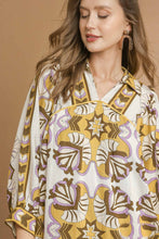 Load image into Gallery viewer, Umgee Boarder Print Tiered Mini Dress in Mustard Mix