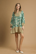 Load image into Gallery viewer, Umgee Mix and Match Floral and Geometric Print Mini Dress in Green Mix