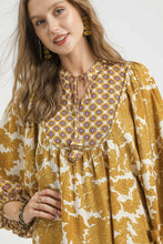 Load image into Gallery viewer, Umgee Mix and Match Floral and Geometric Print Mini Dress in Mustard Mix