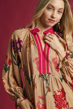 Load image into Gallery viewer, Umgee Mixed Floral Print Mini Dress in Tan Mix