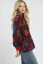 Load image into Gallery viewer, Umgee Mandarin Collar Floral Print Top in Plum Mix