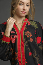 Load image into Gallery viewer, Umgee Mandarin Collar Floral Print Top in Black Mix