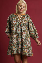 Load image into Gallery viewer, Umgee Vintage Camilla Print Mini Dress in Olive Mix