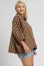 Load image into Gallery viewer, Umgee Mixed Stripe Button Down Top in Mocha