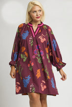 Load image into Gallery viewer, Umgee Floral Print Shift Mini Dress in Burgundy Mix