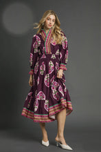 Load image into Gallery viewer, Umgee Boho Floral Mixed Print Midi Dress in Plum Mix