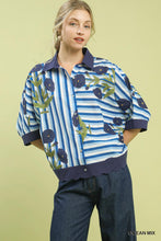 Load image into Gallery viewer, Umgee Mixed Stripe Floral Button Down Top in Ocean Mix