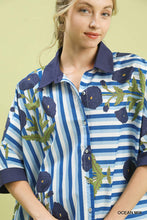 Load image into Gallery viewer, Umgee Mixed Stripe Floral Button Down Top in Ocean Mix