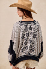 Load image into Gallery viewer, BiBi OVERSIZED Rose Twill and Stripe Mix n Match Top in Grey/Black