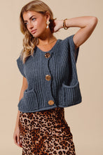 Load image into Gallery viewer, So Me Solid Color Knit Sweater Vest with Big Metal Buttons in Midnight Blue