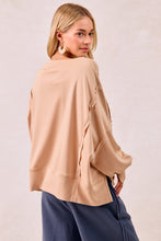 Load image into Gallery viewer, BiBi OVERSIZED French Terry Top with Floral "LOVE" Letter Patches in Oatmeal/Denim