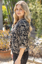 Load image into Gallery viewer, VOY Contrast Ruffled V-neck Floral Textured Top in Tan