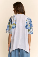 Load image into Gallery viewer, Davi & Dani Knit Top with Sequin Floral Sleeves in Light Blue