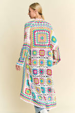 Load image into Gallery viewer, Davi & Dani Open Front Granny Square Crochet Midi Cardigan in Neon Multi