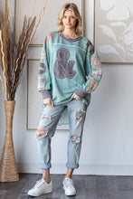 Load image into Gallery viewer, Oli & Hali Rock & Roll Patched Pullover Top in Sage