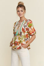 Load image into Gallery viewer, J.nna Mixed Floral and Striped Babydoll Top in Rust Multi