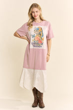 Load image into Gallery viewer, Davi & Dani Garden Of Whimsy Cat Graphic Tee Dress in Rose Pink