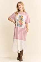 Load image into Gallery viewer, Davi & Dani Garden Of Whimsy Cat Graphic Tee Dress in Rose Pink
