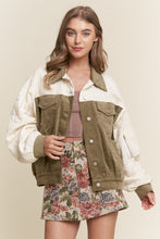 Load image into Gallery viewer, J.nna "Queen Kitty" Print Vintage Style Aviator Jacket in Olive Cream
