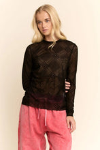 Load image into Gallery viewer, Davi & Dani Sheer Floral Mixed Velvet Mesh Top in Black