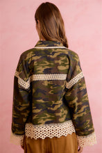Load image into Gallery viewer, BiBi Boho Lace Trim Camo Shacket in Camouflage
