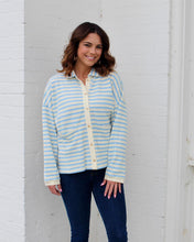 Load image into Gallery viewer, Wishlist OVERSIZED Striped Knit Button Up Top in Sky/Cream