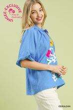 Load image into Gallery viewer, Umgee Embroidered Boho Top in Cerulean