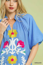 Load image into Gallery viewer, Umgee Embroidered Boho Top in Cerulean