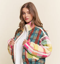 Load image into Gallery viewer, J.nna Multi Color Mixed Plaid Puffer Jacket in Rainbow Combo