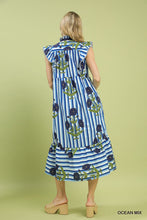 Load image into Gallery viewer, Umgee Mix Striped Floral Midi Dress in Ocean Mix