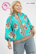 Load image into Gallery viewer, Umgee Boho Floral Print Tunic Top in Aqua