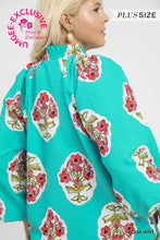 Load image into Gallery viewer, Umgee Boho Floral Print Tunic Top in Aqua