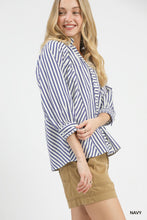Load image into Gallery viewer, Umgee Striped V Neck Button Down Top in Navy