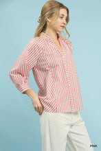 Load image into Gallery viewer, Umgee Striped V Neck Button Down Top in Pink