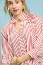Load image into Gallery viewer, Umgee Striped V Neck Button Down Top in Pink