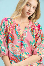 Load image into Gallery viewer, Umgee Paisley Print V Neck Top in Pink Mix ON ORDER