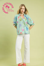 Load image into Gallery viewer, Umgee Exclusive Floral Puff Sleeve Scallop Hem Top in Seafoam