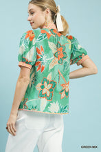 Load image into Gallery viewer, Umgee Mixed Abstract print V-Neck Top in Kelly Green ON ORDER