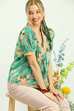 Load image into Gallery viewer, Umgee Mixed Abstract print V-Neck Top in Kelly Green ON ORDER