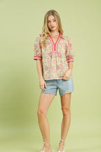 Load image into Gallery viewer, Umgee Mix Floral Puff Sleeve Top with Contrast Trim in Cream Mix